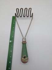Vintage Potato Mashed Green Wood Handle Primitive Kitchen Collectibles Farmhouse