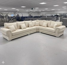 Luxury |Verona 6 Seater Corner Sofa |Full Back | Cream Chenille  
