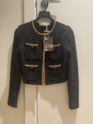 Self Portrait SCHWARZ PAILLETTEN STRICK CROP CARDIGAN