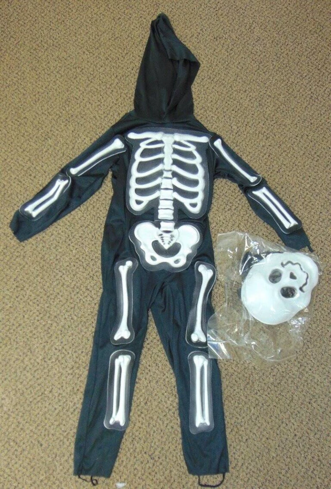 Disfraz de Halloween 3T/4T para niños pequeños esqueleto blanco 3D 6 piezas mono niños Foto 3 de 4