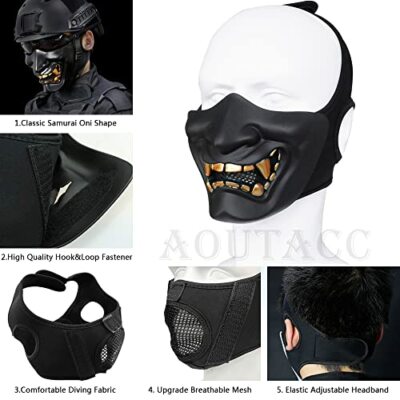 Masque de samouraï demi-visage Ronin Oni Mempo démon japonais Noh pour Airsoft Paintball BB Gun moto Kikadeen blanc KK32 - France