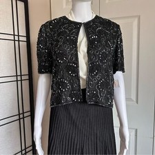 NWT Vintage Laurence Kazar Blazer Sequin Silk Beaded Beads Sequins Open Jacket M