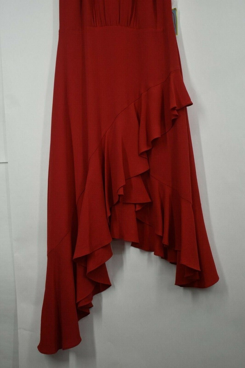 CeCe Womens Red Sleeveless Jewel Neck Asymmetrical Cascading Ruffle Hem  Dress 8 | eBay
