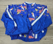 Vtg Basic Rituals Nautical Patriotic Blue Nylon Jacket  Pant Track Suit - Sz L