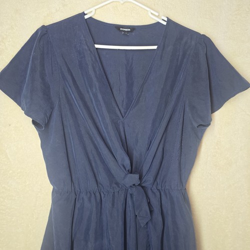 Express Navy Short Sleeve Wrap Ruffle Dress Size Large - 第 6/14 張圖片