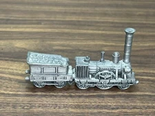 ADLER Vintage Pewter Steam Engine Train Locomotive With Coal Tender Car 3.5"