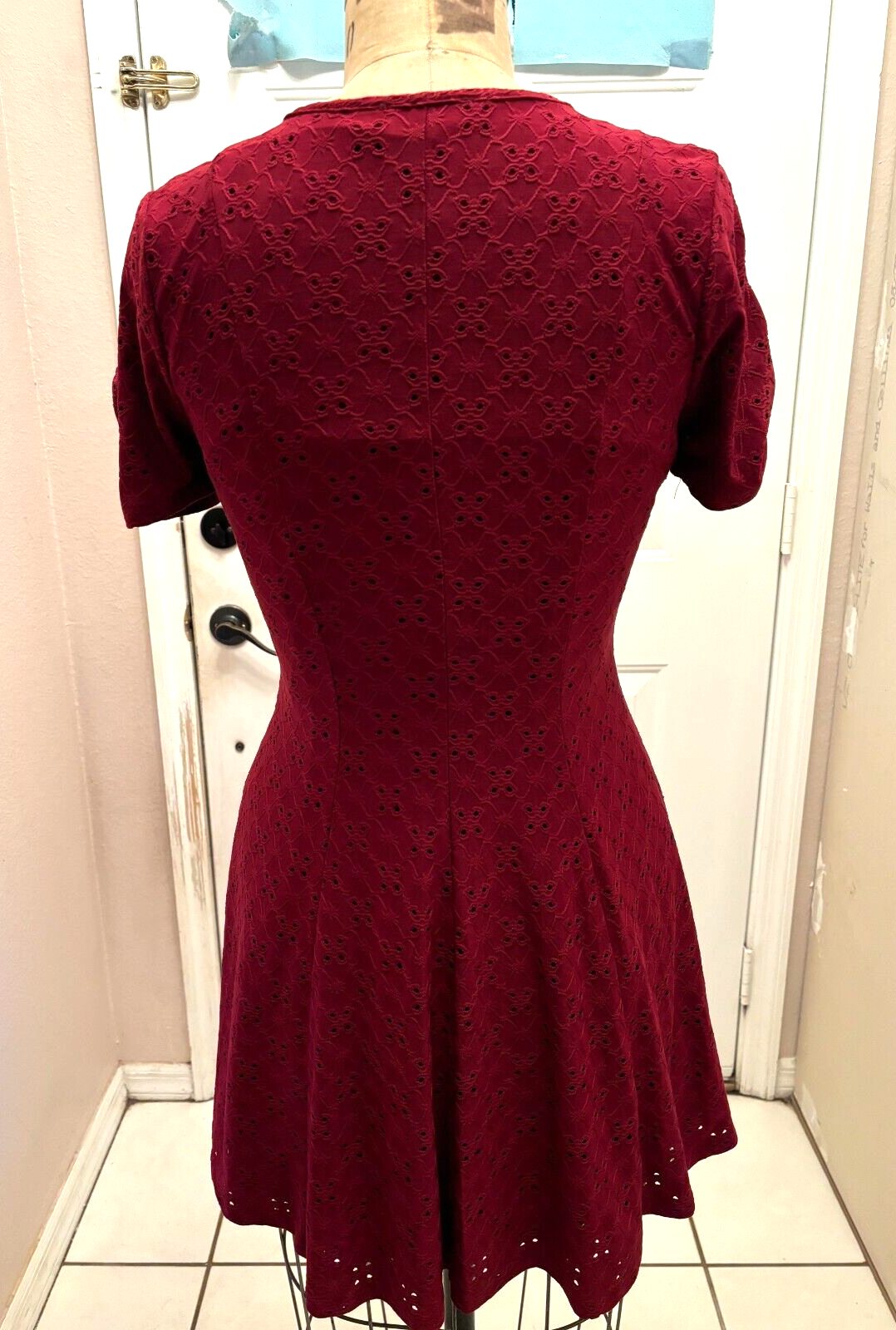 Trixxi Juniors Burgundy Eyelet Knit Dress Sz M with Lining eBay