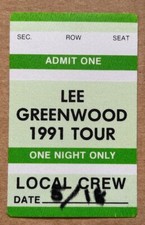 Lee Greenwood - 1991 Tour RARE working/crew sticky pass