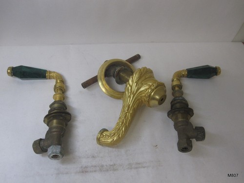 Sherle Wagner Faucet Set Parts with Sherle Wagner Malachite & Gold Handles - Picture 1 of 7