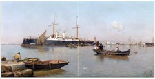 Tile Mural Seascape Ship Boat People Bathroom Shower Backsplash Marble Ceramic