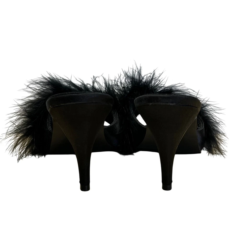Pleaser Mujer Negro Imitación Pluma Punta Abierta Mules Tacón de Aguja Talla 8 Foto 4 de 4