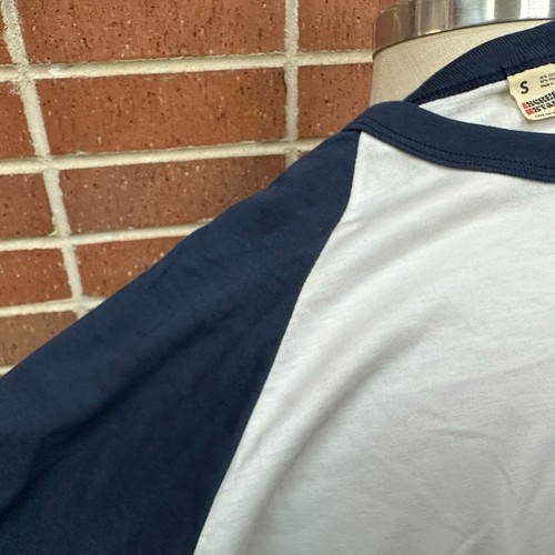 Vintage 1980s Raglan t shirt Screen Stars Blank White Blue Made in USA Small S - Picture 10 of 14
