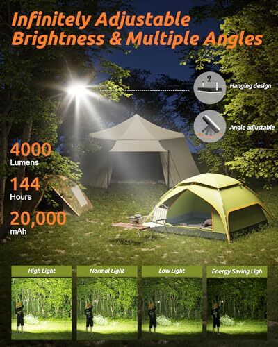 LED Camping Lantern Rechargeable 4000LM, 20000mAh Portable Camping Lights up - Picture 3 of 7