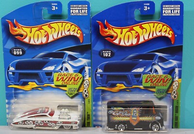 Lot 2 Mattel Hot Wheels Evil Twin 099 & Grave Rave Wagon 102 Die Cast - 2002
