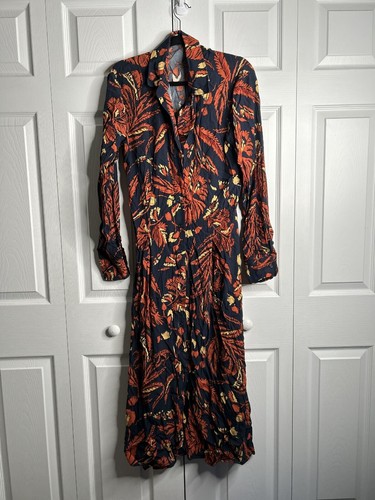 Thakoon Collective Blue Orange Floral Button Up Maxi Dress Women's Size 8 - Picture 15 of 15