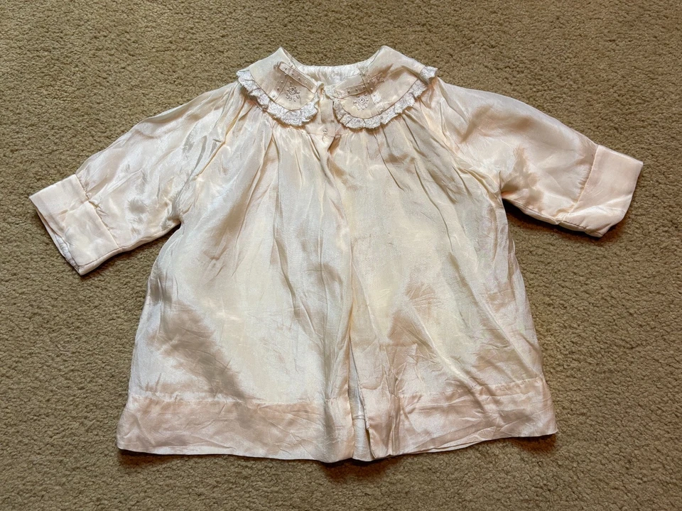 Antique Edwardian Silk Rayon Baby Baptism Christening Jacket Coat Embroidery - Image 3 of 4