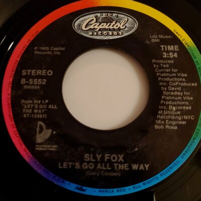 SLY FOX:  LET S GO ALL THE WAY/ COMO TU TE LLAMA ? 45rpm 7 Vinyl 1985 NM-