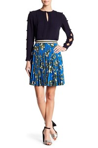 blue floral pleated skirt