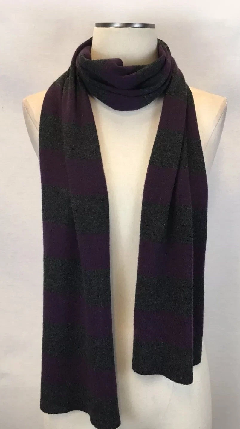 76”x13” Michael Stars Cashmere Blend Purple & Gray Outdoor Knit Striped Scarf