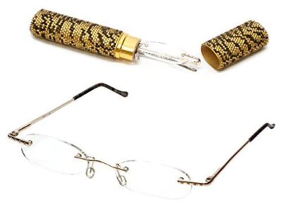 Calabria Diamond Diva Portable Tube Reading Glasses & Matching Case in Gold+1.00
