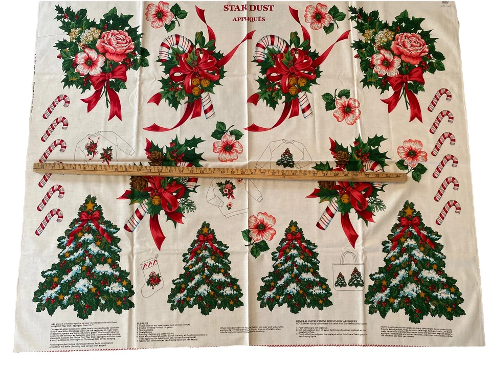 Vintage Christmas Applique Cranston Fabric Panel Iron On GLITTER Candy Cane Tree - Image 2 of 4