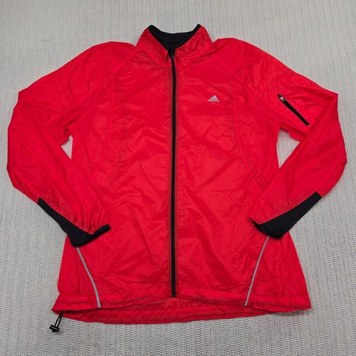 Adidas Jacket Mens Large Red Full Zip Nylon Rip Stop Lightweight Windbreaker - Picture 2 of 10