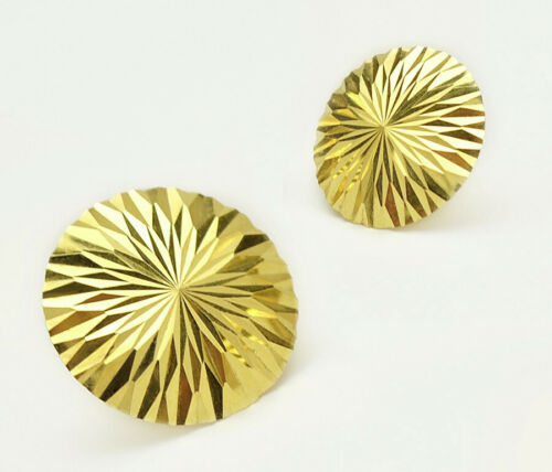 14k Yellow Gold Disk Starburst 5/8" diameter Post Earrings