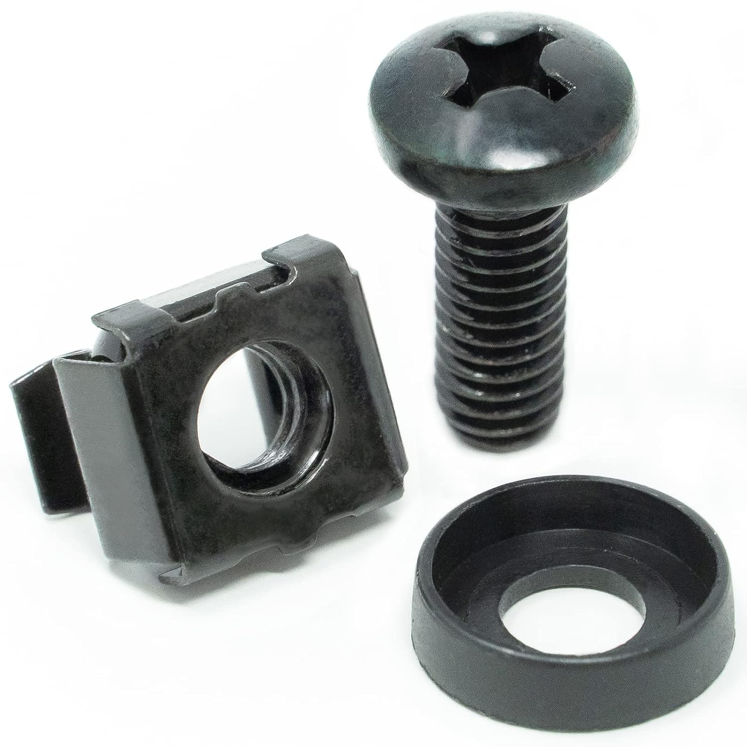 M6 Rack Screws, Cage Nuts and Nylon Washers (6Mm X 16Mm Screws, 50 Sets, Black)