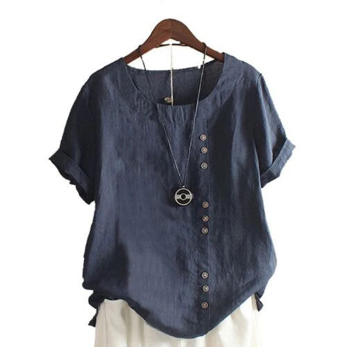 Plus Size Women Cotton Linen Baggy Tops Short Sleeve Casual Loose T-Shirt Blouse - Picture 22 of 29