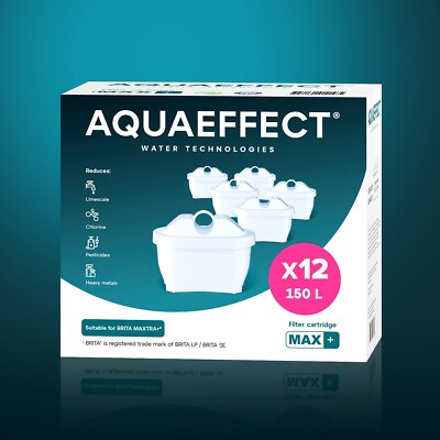 Pack 12 Kalk-und Wasserfilter MAX+ AQUAEFFECT,  gegen Kalk, Chlor, Schwermetalle