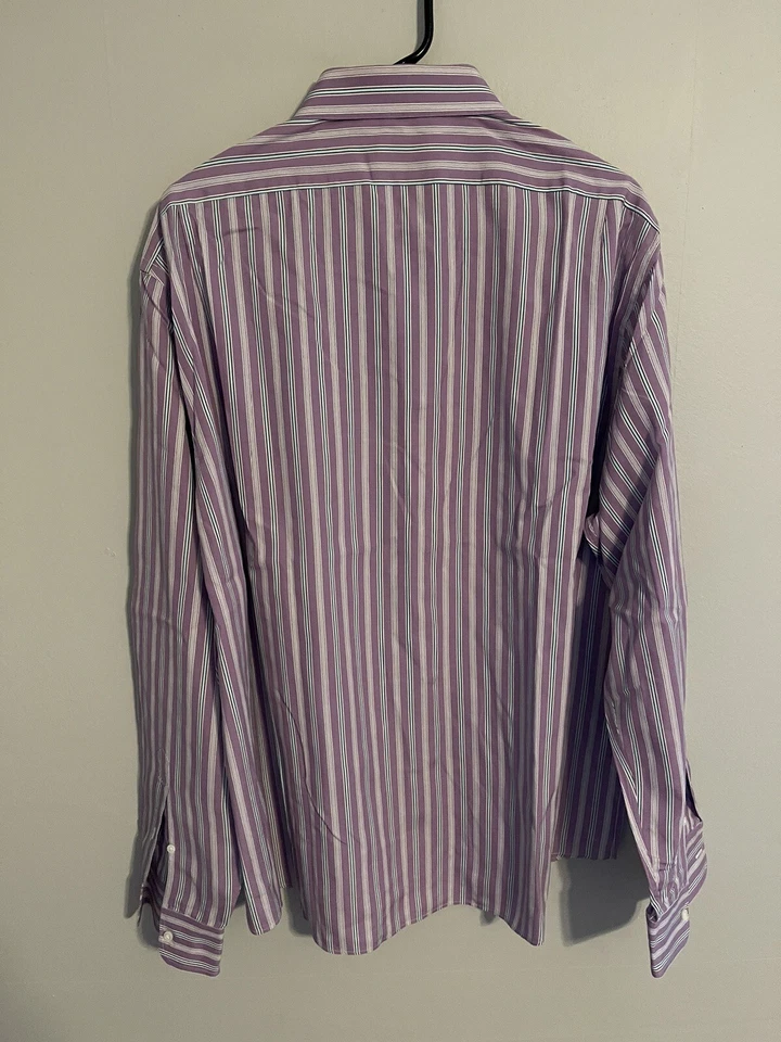 Camisa de Vestir Ralph Lauren Etiqueta Púrpura Italia Rayas L/S Abotonada - Para Hombre 2XL Foto 4 de 4