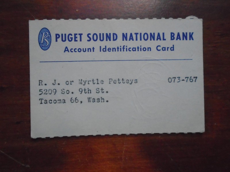 Puget Sound Bank Account Identification Card from 1959. EX