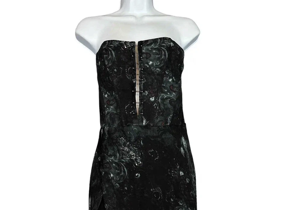 Haute Hippie SIZE 0 Black Strapless Jumpsuit Silk Chiffon Maxi Bustier Corset - Image 3 of 4