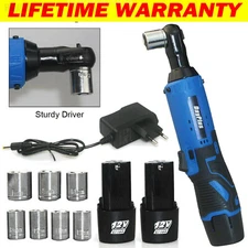 Electric Cordless Right Ratchet 3/8'' 12V 90° 40Nm Angle Wrench Tool + 2 Battery