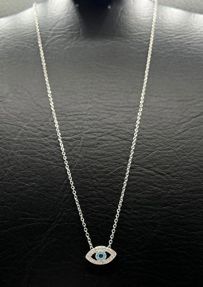 Collar de cadena enchapada en latón colgante circonita cúbica mal de ojo turco azul de 18"" Foto 3 de 4