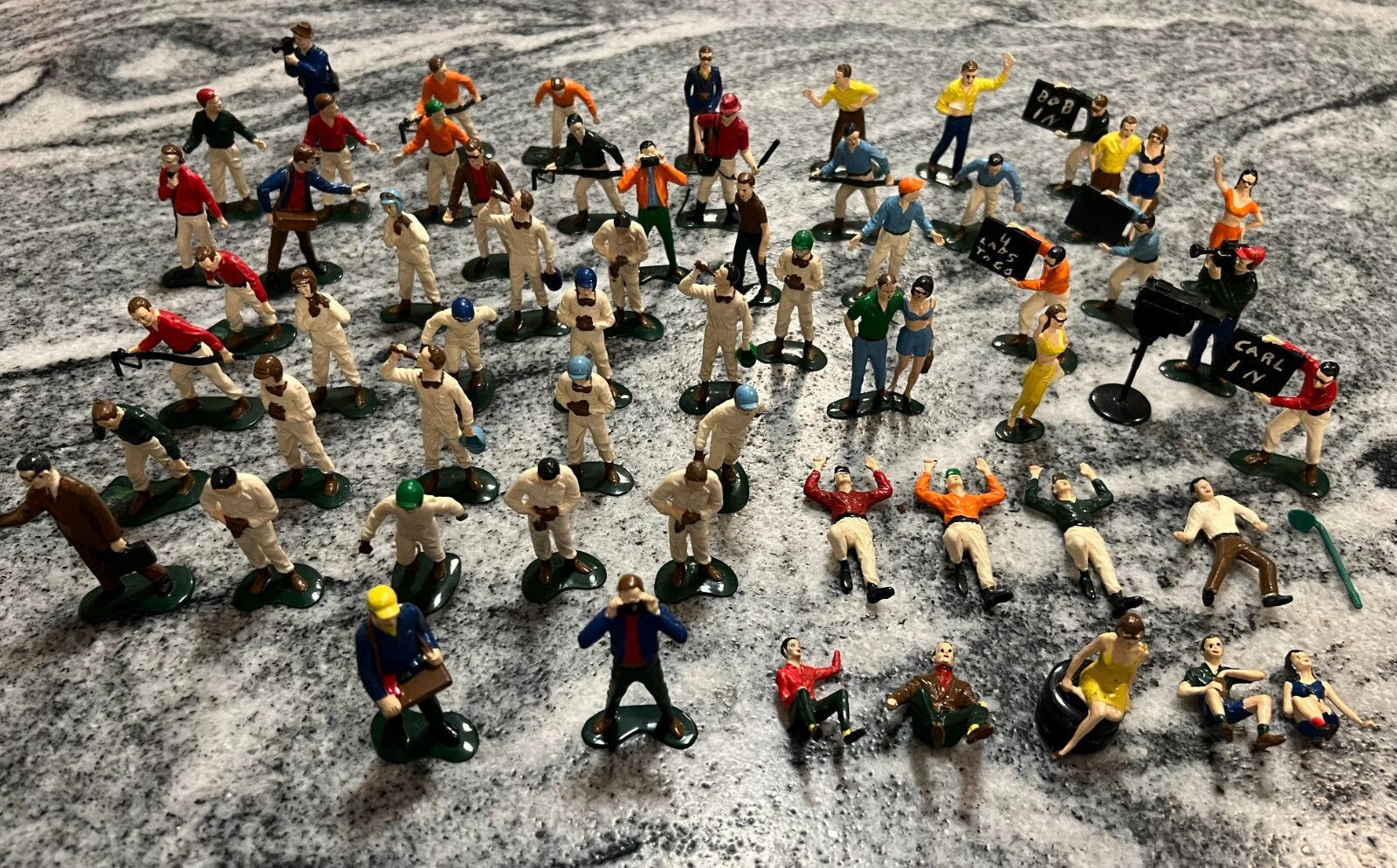 Lot of (60) VINTAGE SCALEXTRIC FIGURES Racers, spectators, pit & film crew AS IS