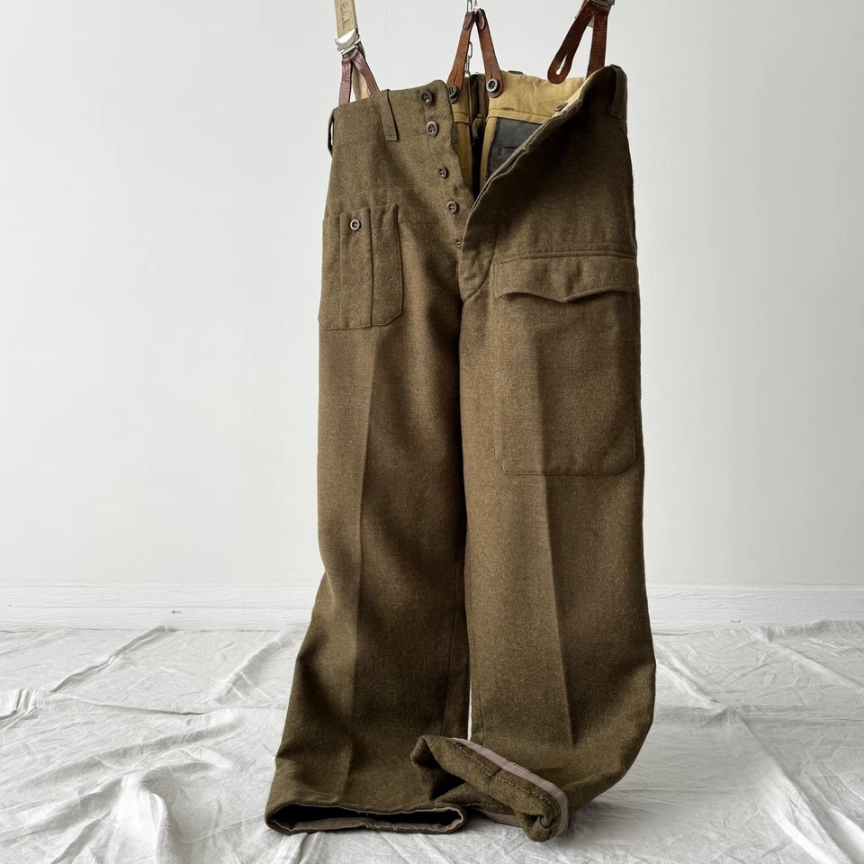 50s Military Vintage 1957 Dated Swedish Army Khaki Wool Battledress Trousers - Image 4 of 4
