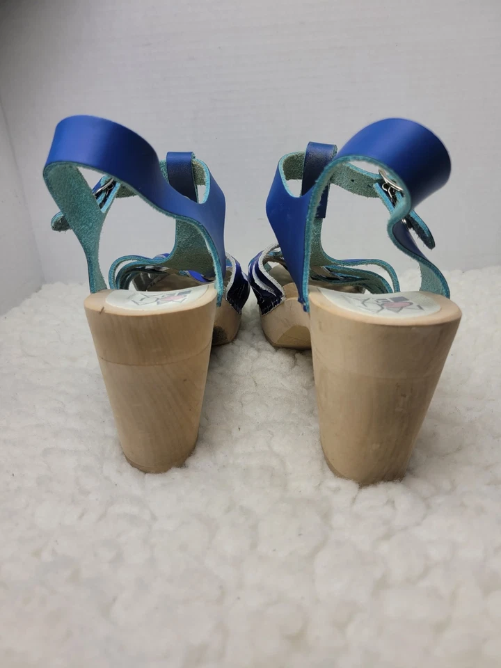 Zapatos de tacón de madera para mujer Maguba of Sweden talla 11,5 cuero azul con tiras Foto 4 de 4