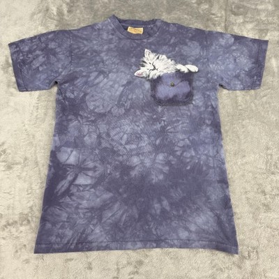 The Mountain Shirt Mens Medium Purple Tie Dye Cat Kitten Pocket Graphic Tee USA