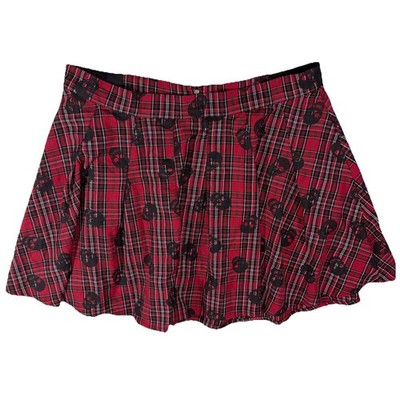 Torrid Women Skirt Plus 3 3X Red Plaid Skull Pleated Stretch Grunge Goth Y2K F1