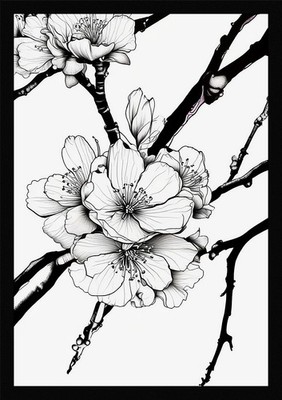 Modern Cherry Blossom Branch Framed Wall Art Poster Canvas Print Picture