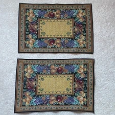 Vintage Woven Tapestry Placemats, Old World Italy Fruit Scene Set of 2