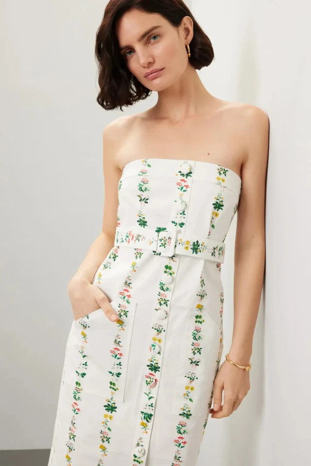 Vestido midi Adam Lippes sin tirantes estampado floral sarga talla 0 (minoristas $365) Foto 4 de 4