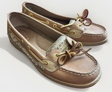 Sperry Top-Sider Angelfish Boat Shoe Women 7M Tan Gold Sparkle Slip On Loafer