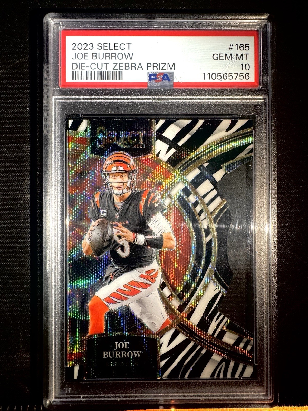 2023 Panini Select Premier Level Joe Burrow #165 Zebra Prizm Die-Cut - PSA 10 GM