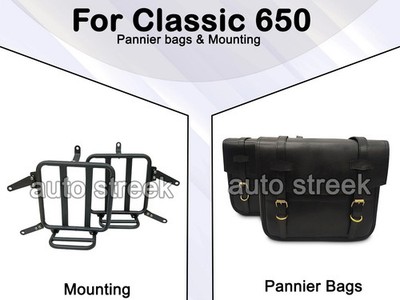 FÜR ROYAL ENFIELD CLASSIC 650 LEDER SCHWARZ FARBE PANNIER TASCHEN & MONTAGE