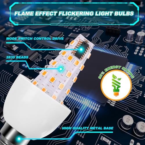 E12 LED Flickering Candelabra Flame Effect Light Bulbs - Upgrade Flicker 8 - Picture 3 of 6