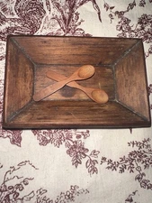 Antique Miniature Wooden Trencher Bowl With Spoons Doll Size