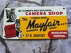 VINTAGE MAYFAIR CAMERA SHOP PORCELAIN SIGN 10"×5".