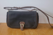 Essential Organizer Handbag Black Crossbody Shoulder Bag Brown Trim Buckle